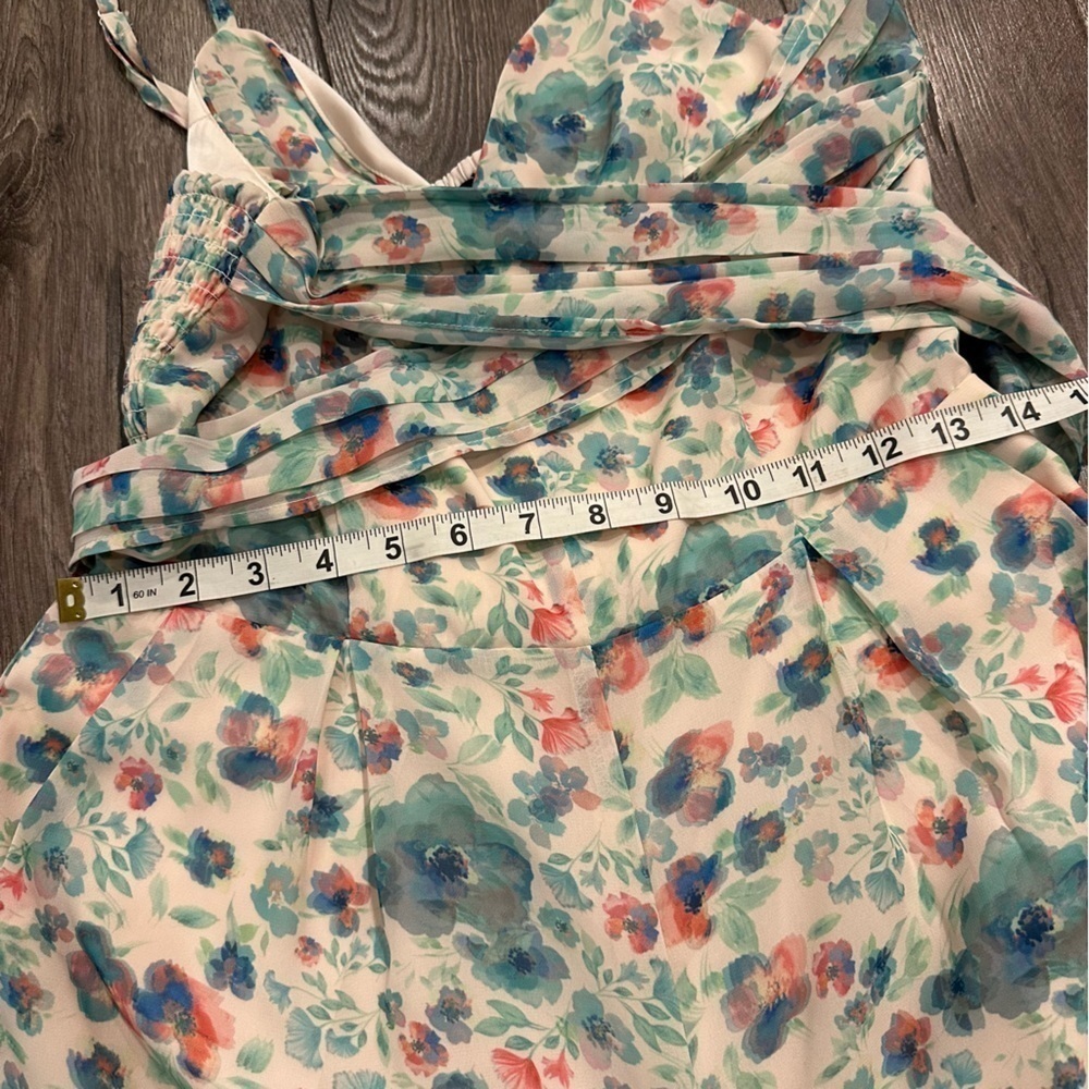 Bebe Jumpsuit Tie Wrap Waist Wide Leg Floral Glitchy Cottagecore Femine Size M - Picture 11 of 16